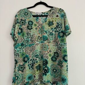 Dressbarn Teal and Beige Floral Blouse